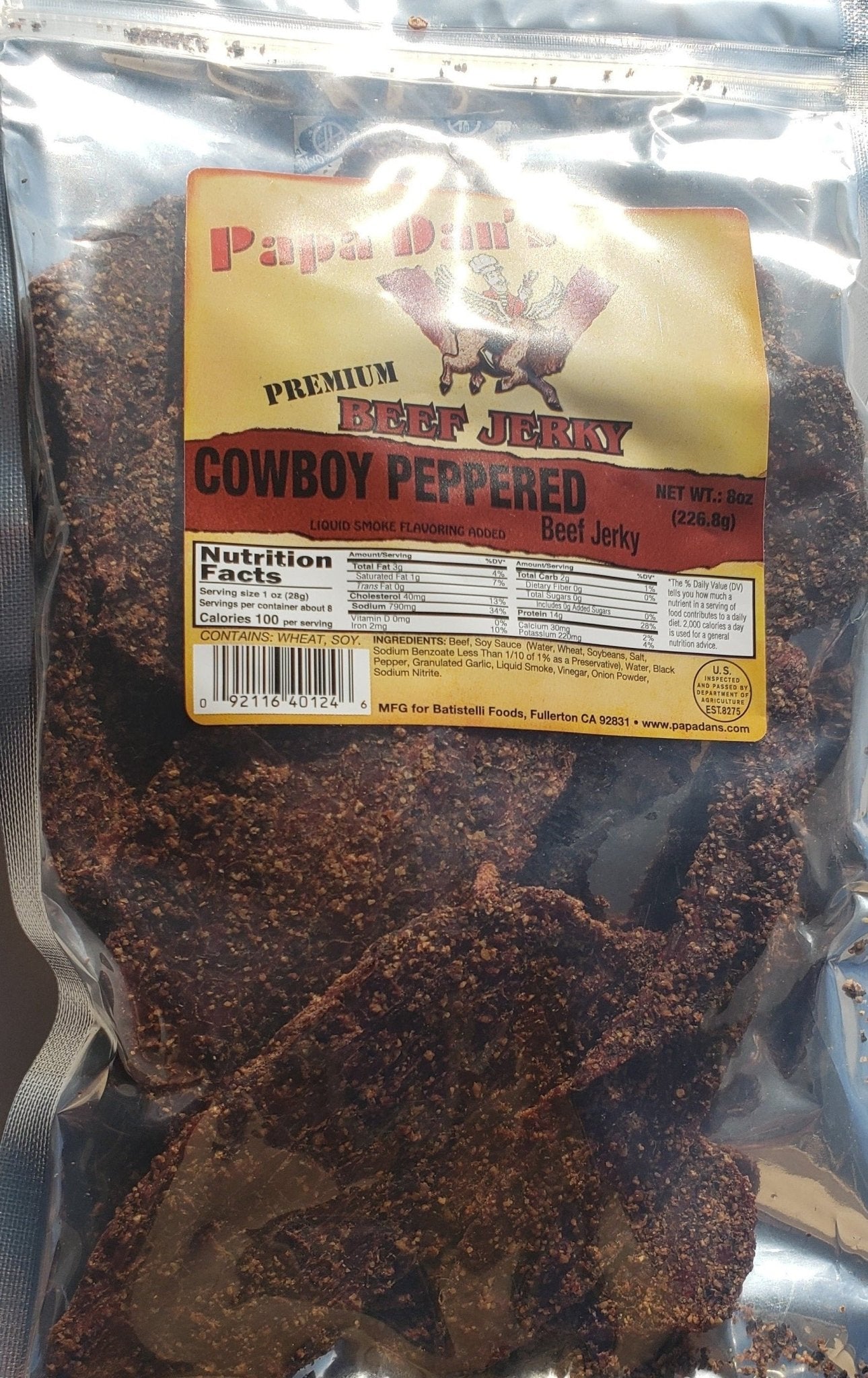 Papa Dan's Cowboy Peppered (Thin-cut) No Sugar -- 8oz - The Jerky Hut online